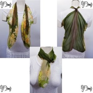 Green yellow Floral Chiffon Vest Scarf Accessory